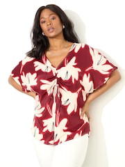 Live Unlimited Red Curve Floral Print Ruched Front Blouse - Image 2 of 5