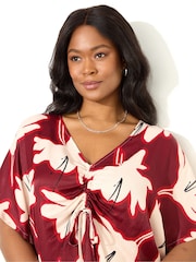 Live Unlimited Red Curve Floral Print Ruched Front Blouse - Image 3 of 5