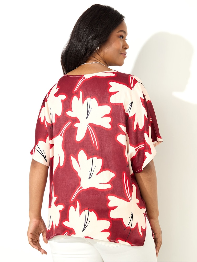 Live Unlimited Red Curve Floral Print Ruched Front Blouse - Image 5 of 5