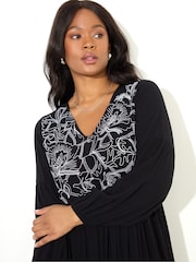 Live Unlimited Black Petite Curve Embroidered Viscose Crinkle Dress - Image 3 of 4