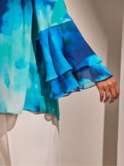 Live Unlimited Curve Blue Floral Printed Frill Blouse - Image 4 of 6