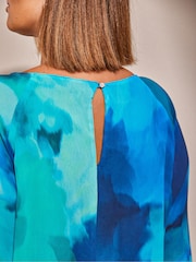 Live Unlimited Curve Blue Floral Printed Frill Blouse - Image 5 of 6