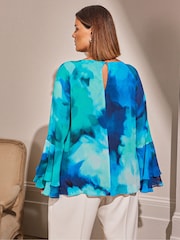 Live Unlimited Curve Blue Floral Printed Frill Blouse - Image 6 of 6