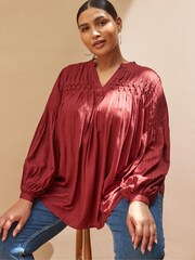 Live Unlimited Curve Oxblood Pintuck Blouse - Imagen 1 de 4
