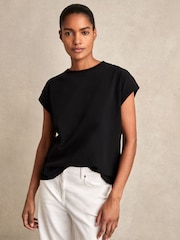 Reiss Black Tommie Brushed-Cotton Crew-Neck T-Shirt - Image 1 of 6