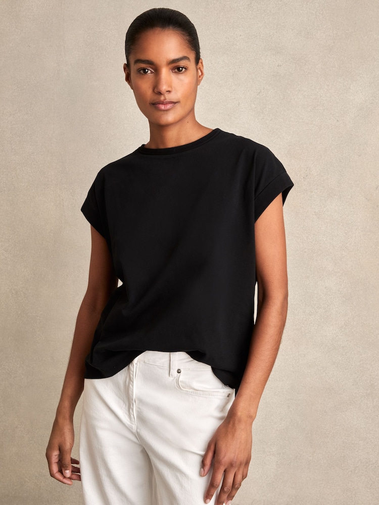 Reiss Black Tommie Brushed-Cotton Crew-Neck T-Shirt - Image 1 of 6