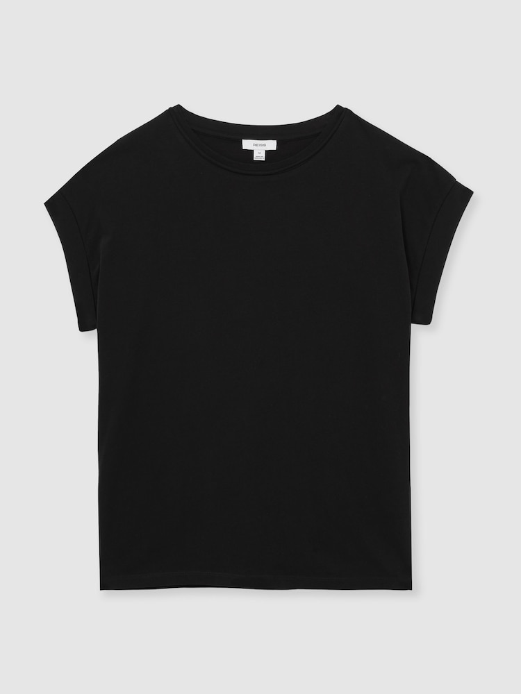 Reiss Black Tommie Brushed-Cotton Crew-Neck T-Shirt - Image 2 of 6 Reiss Black Tommie Brushed-Cotton Crew-Neck T-Shirt - Image 2 of 6