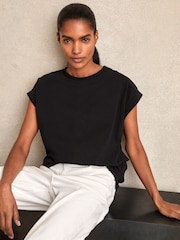 Reiss Black Tommie Brushed-Cotton Crew-Neck T-Shirt - Image 5 of 6
