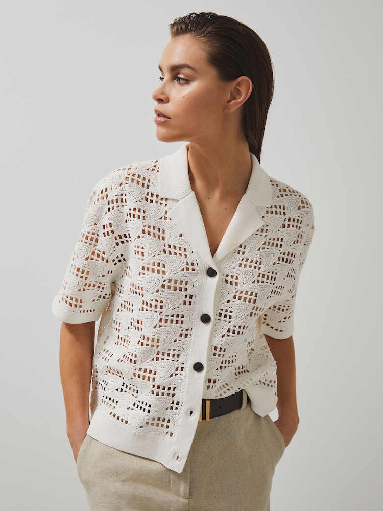 Reiss White Fleur McLaren F1 Team Speedmark Crochet Shirt - Image 1 of 5