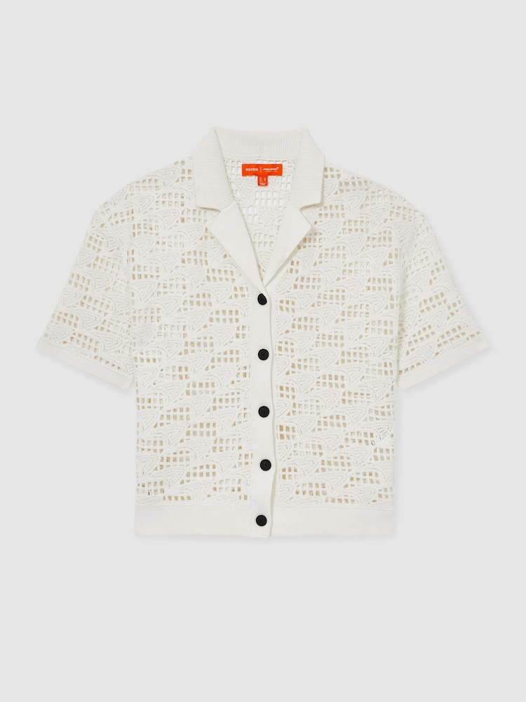 Reiss White Fleur McLaren F1 Team Speedmark Crochet Shirt - Image 2 of 5