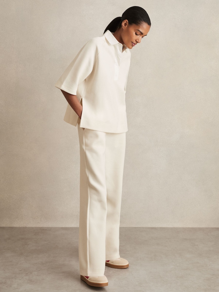Reiss Ivory Gaia Cotton Blend Wide Leg Joggers - Image 1 of 6