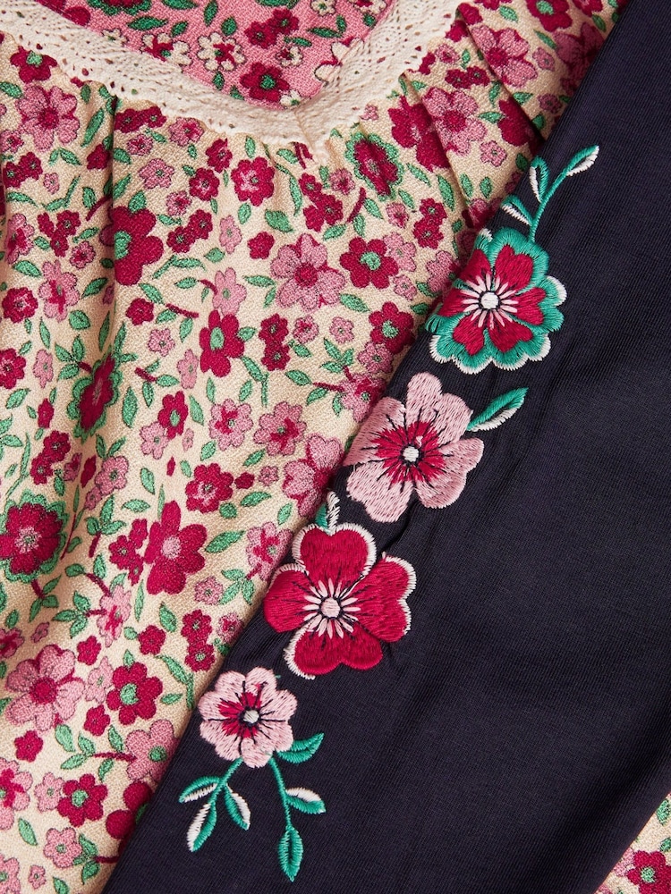 Monsoon Red Floral Woven Blouse and Leggings Set - Image 3 of 3
