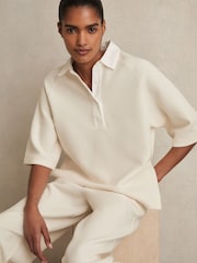 Reiss Ivory Gaia Cotton-Blend Interlock Collar Sweatshirt - Image 1 of 6