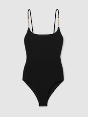 Reiss Black Imogen Hardware Strap Cut Out Swimsuit - Image 2 of 6