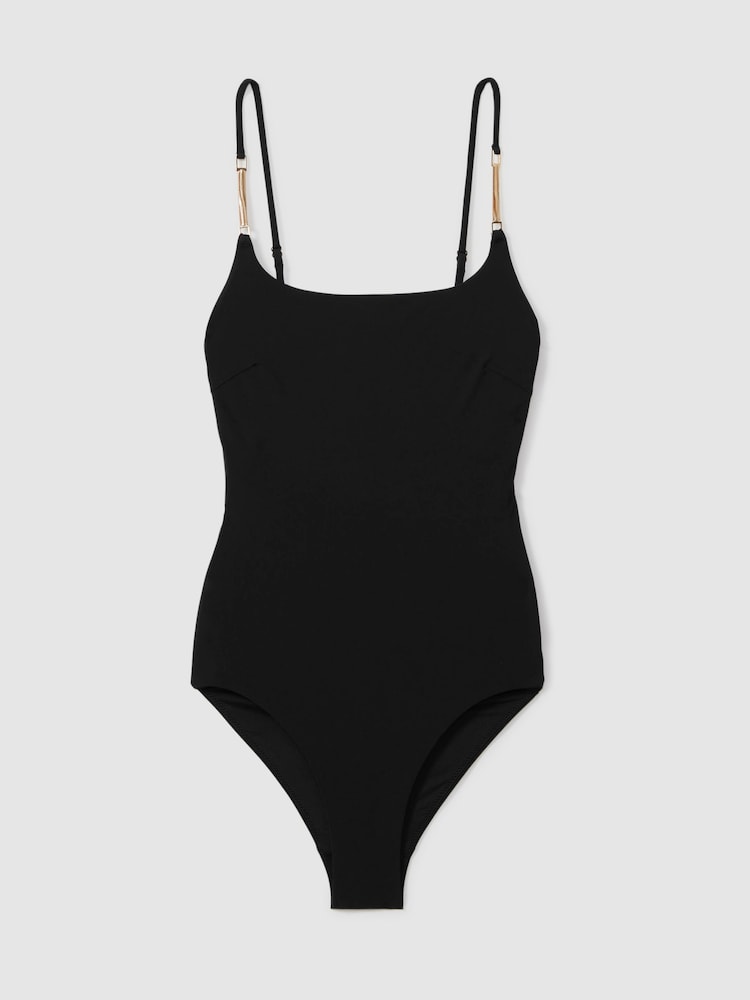 Reiss Black Imogen Hardware Strap Cut Out Swimsuit - Image 2 of 6