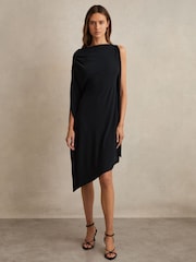 Reiss Navy/Black Elia Asymmetric Draped Jersey Dress - Image 1 of 6