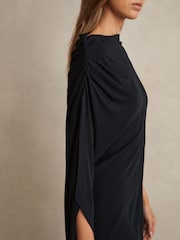 Reiss Navy/Black Elia Asymmetric Draped Jersey Dress - Image 3 of 6