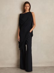 Reiss Navy/Black Elia Asymmetric Draped Jersey Dress - Image 4 of 6
