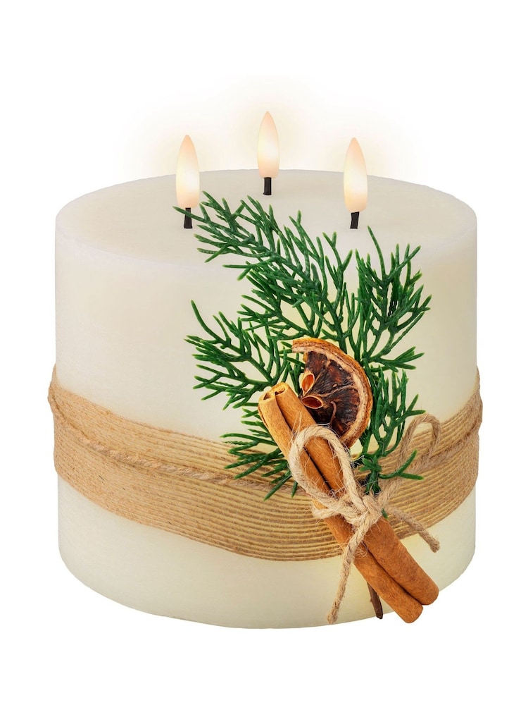 Lumineo Cream LED Christmas Candle 3 Wick With Hessian Wrap - Image 2 of 2 Lumineo Cream LED Christmas Candle 3 Wick With Hessian Wrap - Image 2 of 2