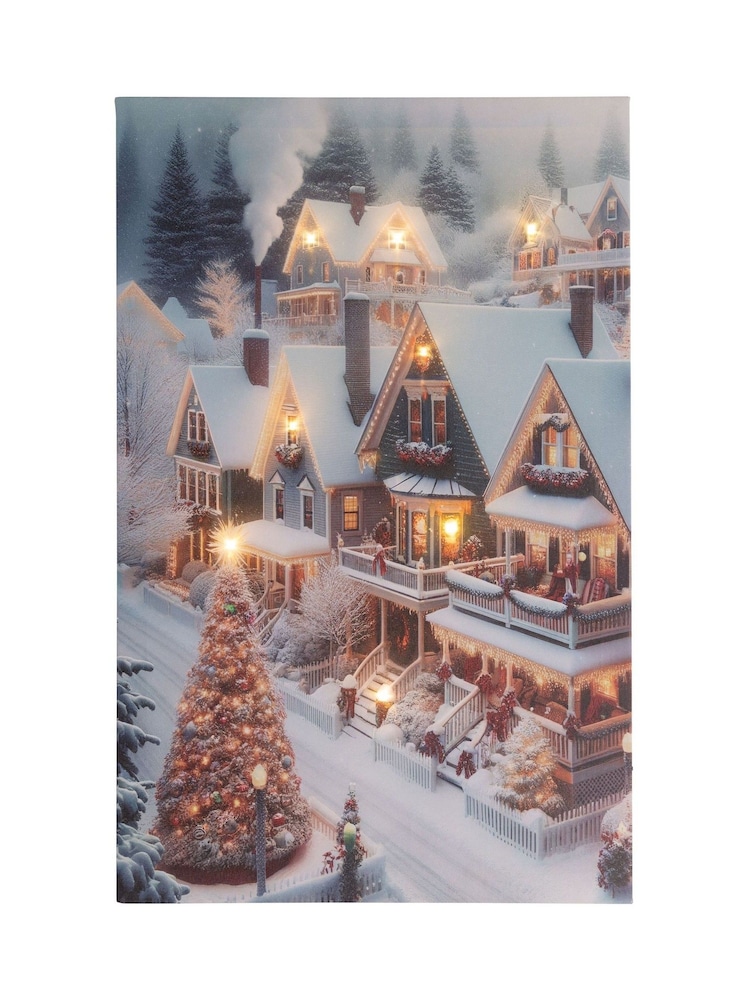 Lumineo White Christmas Tree and Cabins LED Wall Art - Image 2 of 3 Lumineo White Christmas Tree and Cabins LED Wall Art - Image 2 of 3