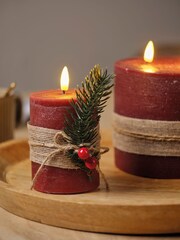 Lumineo Red LED Christmas Candle Set of 3 With Hessian Wrap - Image 1 of 1