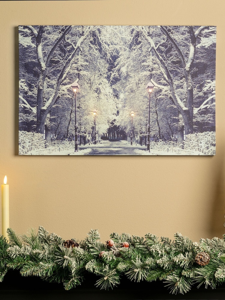 Lumineo White and Blue Winter Scene LED Wall Art - Image 1 of 3 Lumineo White and Blue Winter Scene LED Wall Art - Image 1 of 3
