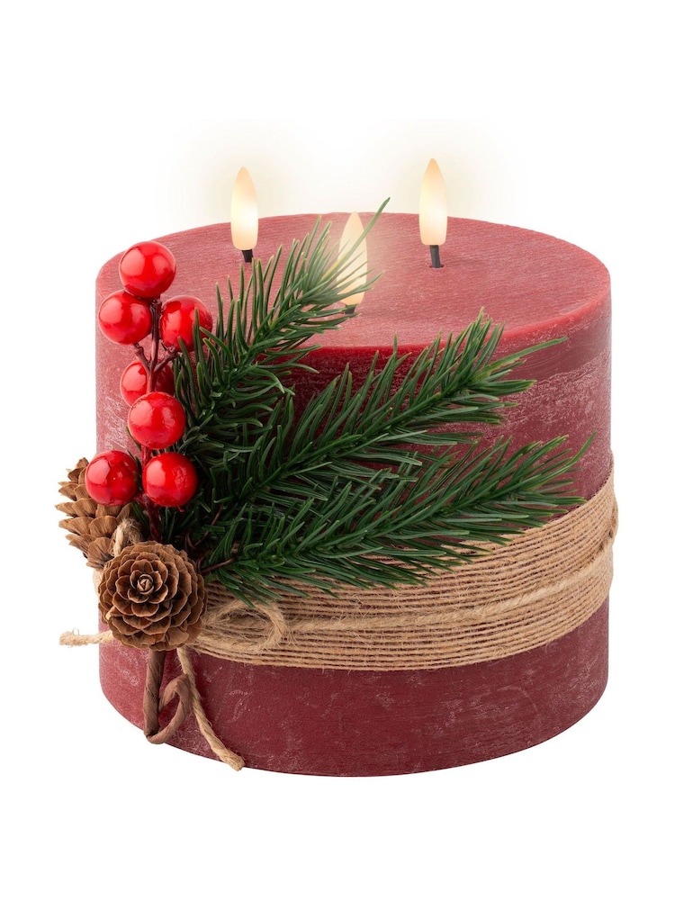 Lumineo Red LED Christmas Candle 3 Wick With Hessian Wrap - Image 2 of 2 Lumineo Red LED Christmas Candle 3 Wick With Hessian Wrap - Image 2 of 2
