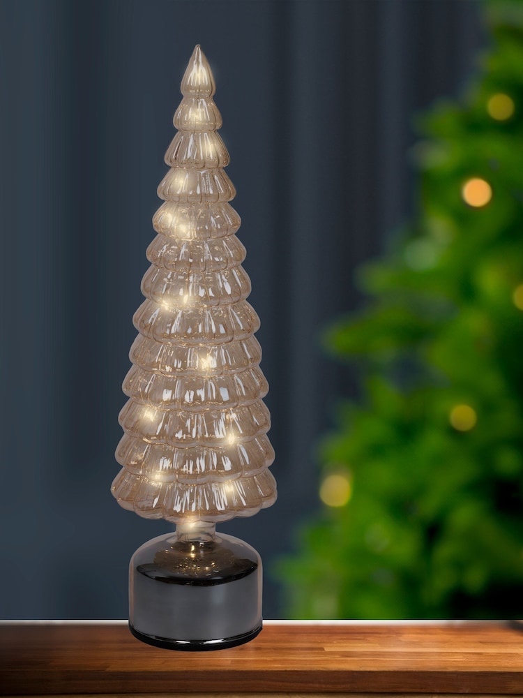 Lumineo Champagne Gold Rotating Glass LED Christmas Tree Decoration - Image 1 of 2 Lumineo Champagne Gold Rotating Glass LED Christmas Tree Decoration - Image 1 of 2