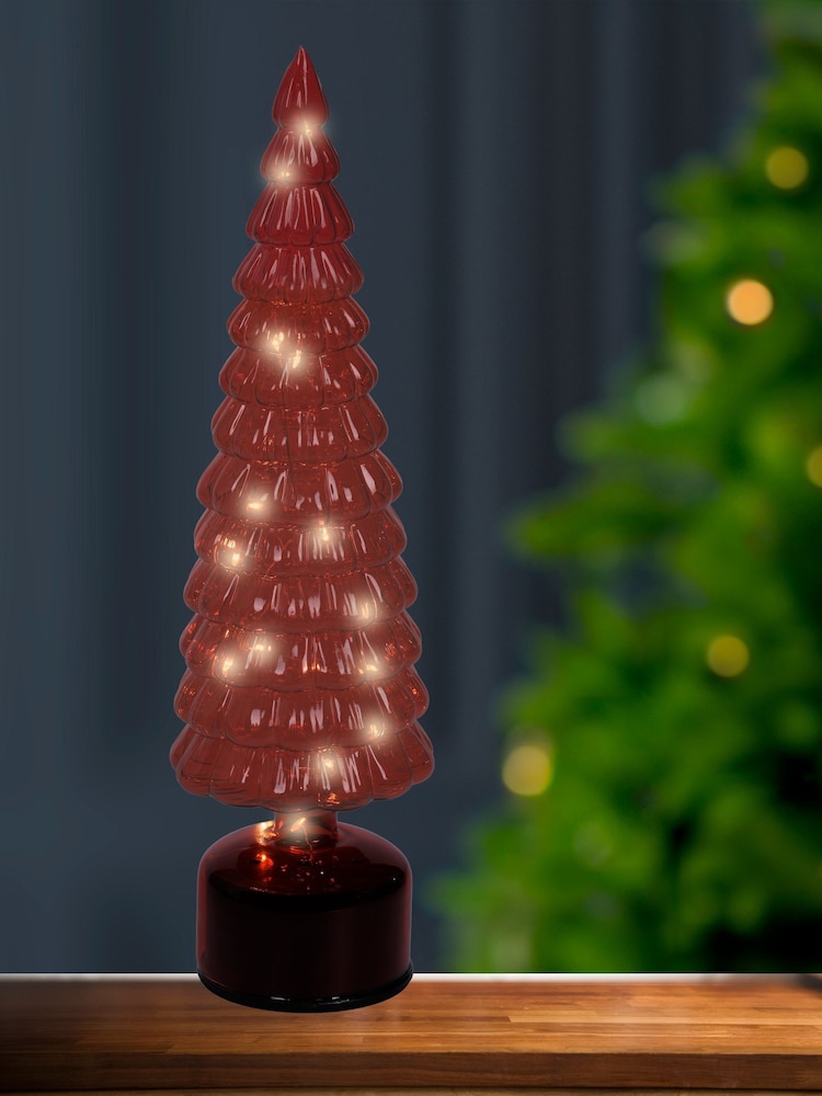 Lumineo Berry Red Rotating Glass LED Christmas Tree Decoration - Image 1 of 2
