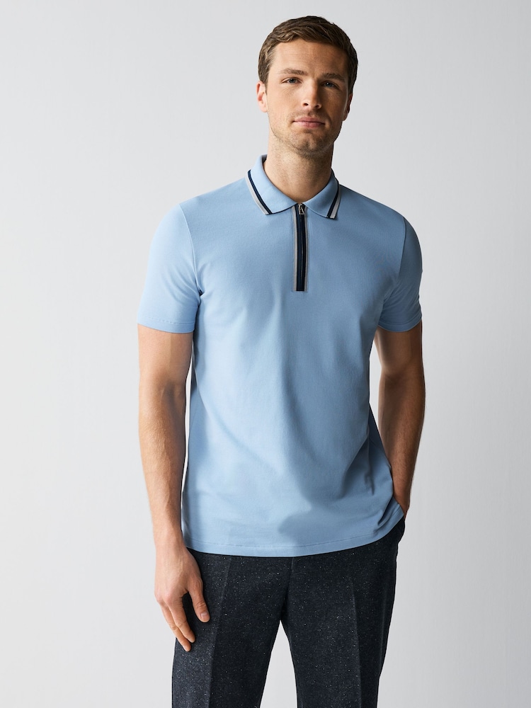 PS Paul Smith Regular Fit Blue Zip Neck Polo Shirt - Image 1 of 8
