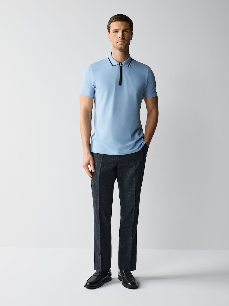 PS Paul Smith Regular Fit Blue Zip Neck Polo Shirt - Image 2 of 8 PS Paul Smith Regular Fit Blue Zip Neck Polo Shirt - Image 2 of 8