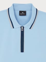 PS Paul Smith Regular Fit Blue Zip Neck Polo Shirt - Image 7 of 8
