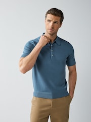 PS Paul Smith Regular Fit Blue Knitted Polo Shirt - Image 1 of 9