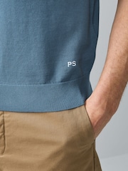 PS Paul Smith Regular Fit Blue Knitted Polo Shirt - Image 5 of 9
