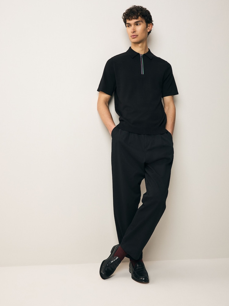 PS Paul Smith Regular Fit Knitted Black Polo Shirt - Image 2 of 6 PS Paul Smith Regular Fit Knitted Black Polo Shirt - Image 2 of 6