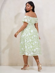 Lipsy Green Curve Premium Floral Embroidered Bardot Midi Prom Dress - Image 5 of 5