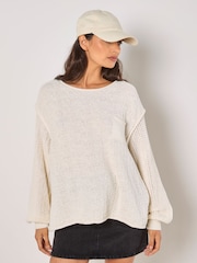 Apricot White Mixed Stitch Pocket Jumper - Image 1 of 4