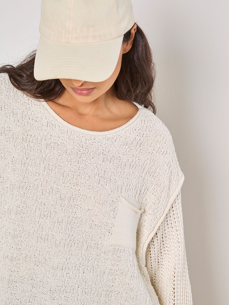 Apricot White Mixed Stitch Pocket Jumper - Image 2 of 4 Apricot White Mixed Stitch Pocket Jumper - Image 2 of 4