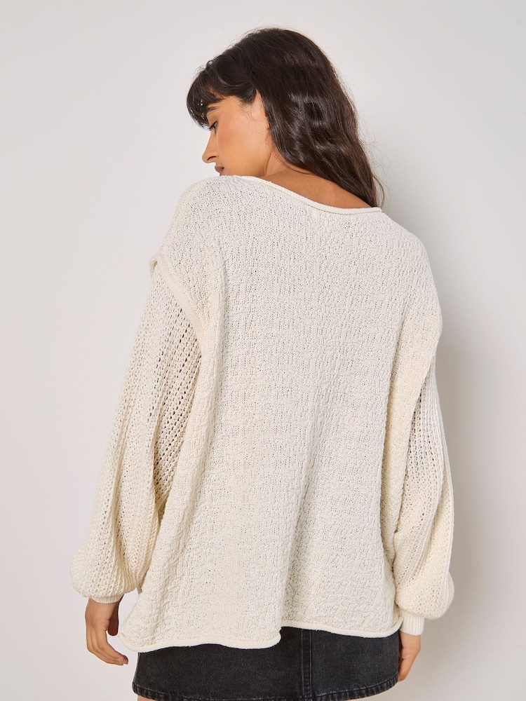 Apricot White Mixed Stitch Pocket Jumper - Image 4 of 4 Apricot White Mixed Stitch Pocket Jumper - Image 4 of 4