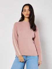 Apricot Pink Blanket Stitch Ribbed Jumper - Image 1 of 5