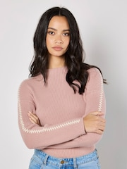 Apricot Pink Blanket Stitch Ribbed Jumper - Image 2 of 5