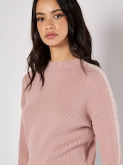 Apricot Pink Blanket Stitch Ribbed Jumper - Image 3 of 5