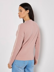 Apricot Pink Blanket Stitch Ribbed Jumper - Image 5 of 5