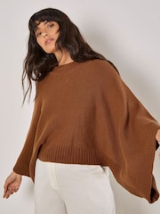 Apricot Brown Cotton Mix Mock Neck Cape Jumper - Image 1 of 4