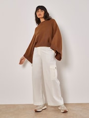 Apricot Brown Cotton Mix Mock Neck Cape Jumper - Image 3 of 4
