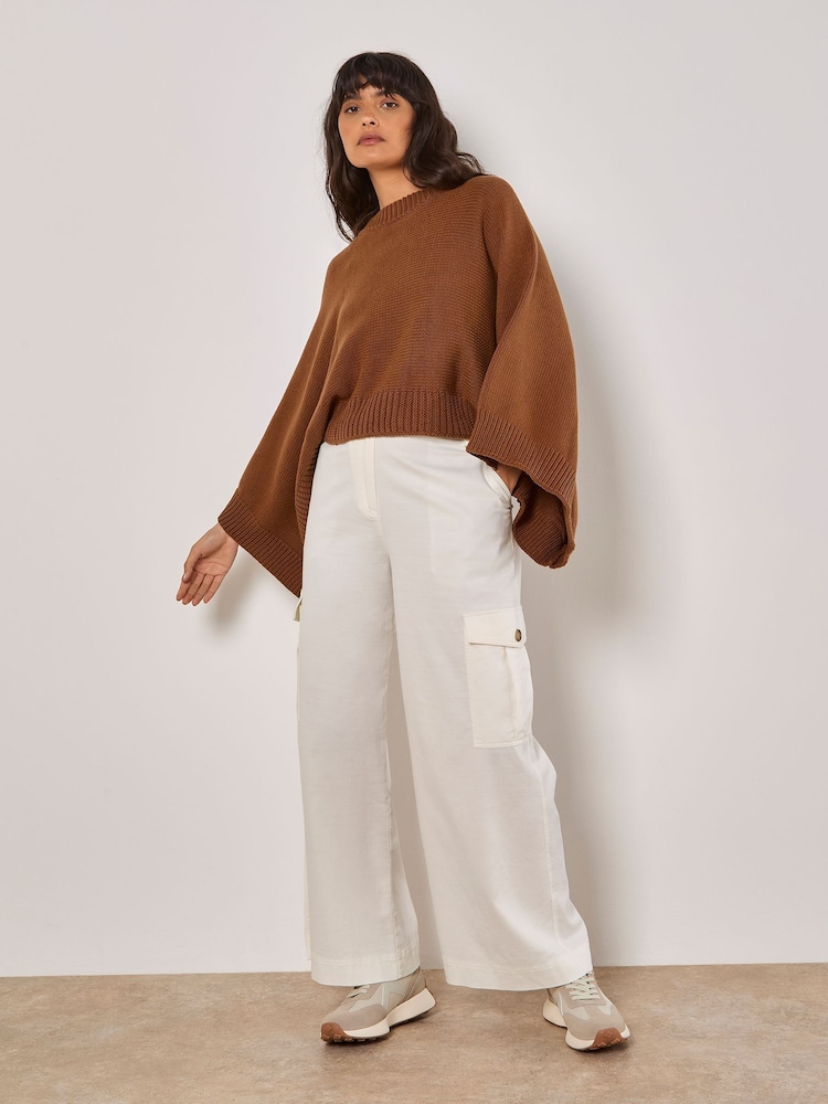 Apricot Brown Cotton Mix Mock Neck Cape Jumper - Image 3 of 4