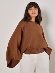 Apricot Brown Cotton Mix Mock Neck Cape Jumper - Image 4 of 4