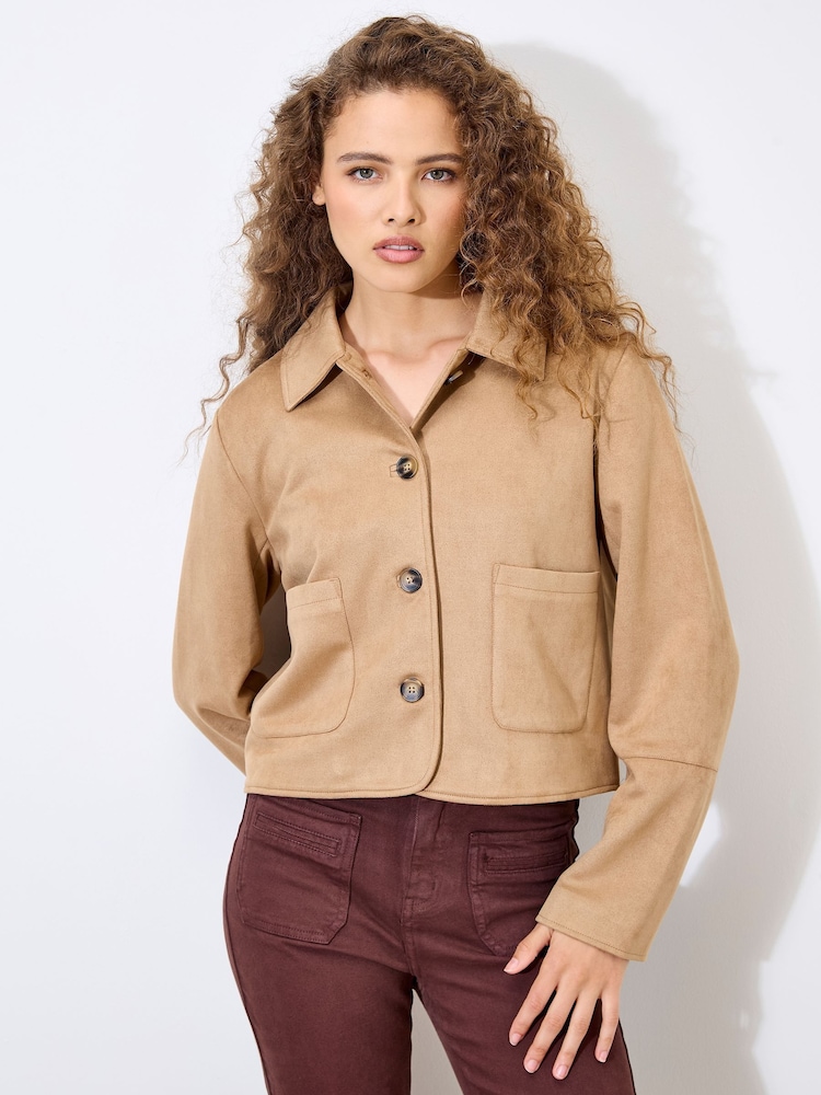 Apricot Natural Suedette Two Pocket Jacket - Image 1 of 4