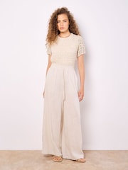Apricot Natural Crochet Circles Puff Sleeve 100% Cotton T-Shirt - Image 2 of 5