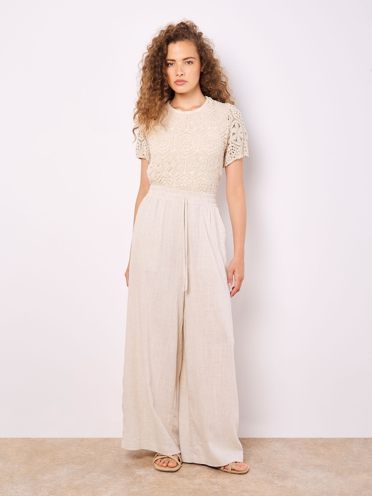 Apricot Natural Crochet Circles Puff Sleeve 100% Cotton T-Shirt - Image 2 of 5 Apricot Natural Crochet Circles Puff Sleeve 100% Cotton T-Shirt - Image 2 of 5